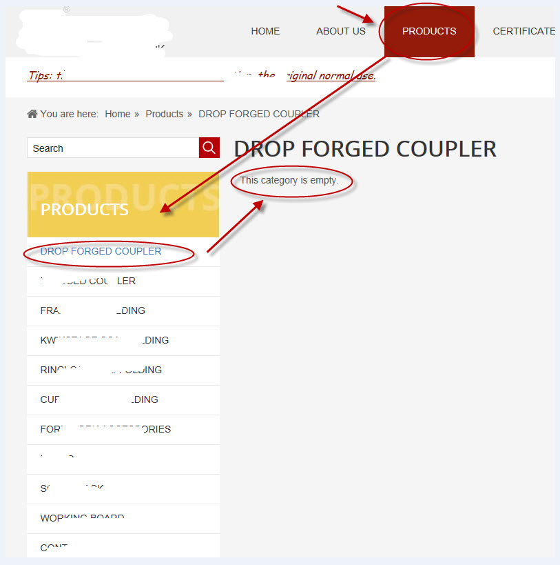 产品分类页面上显示无产品